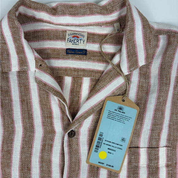 NWT Faherty Men's Palma Linen Camp Shirt Brown Stripes Size L Surfer Resort - Picture 4 of 10